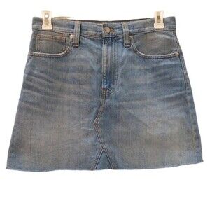 *2/$25* Madewell Rigid Denim Mini Skirt 28 Waist Womens Light Wash Raw Hem L4531
